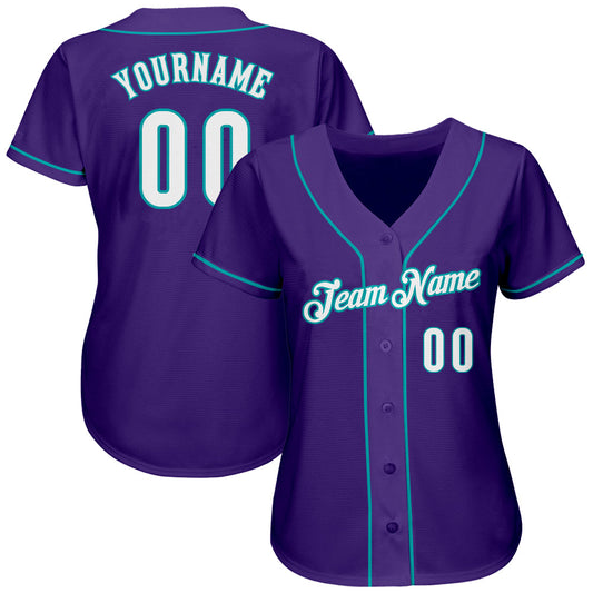 Custom Purple White-Teal Authentic Baseball Jersey - Sky-Custom