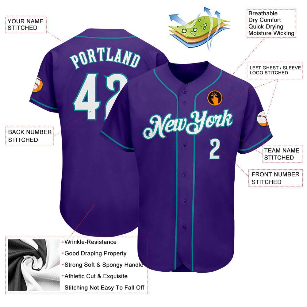 Custom Purple White-Teal Authentic Baseball Jersey - Sky-Custom