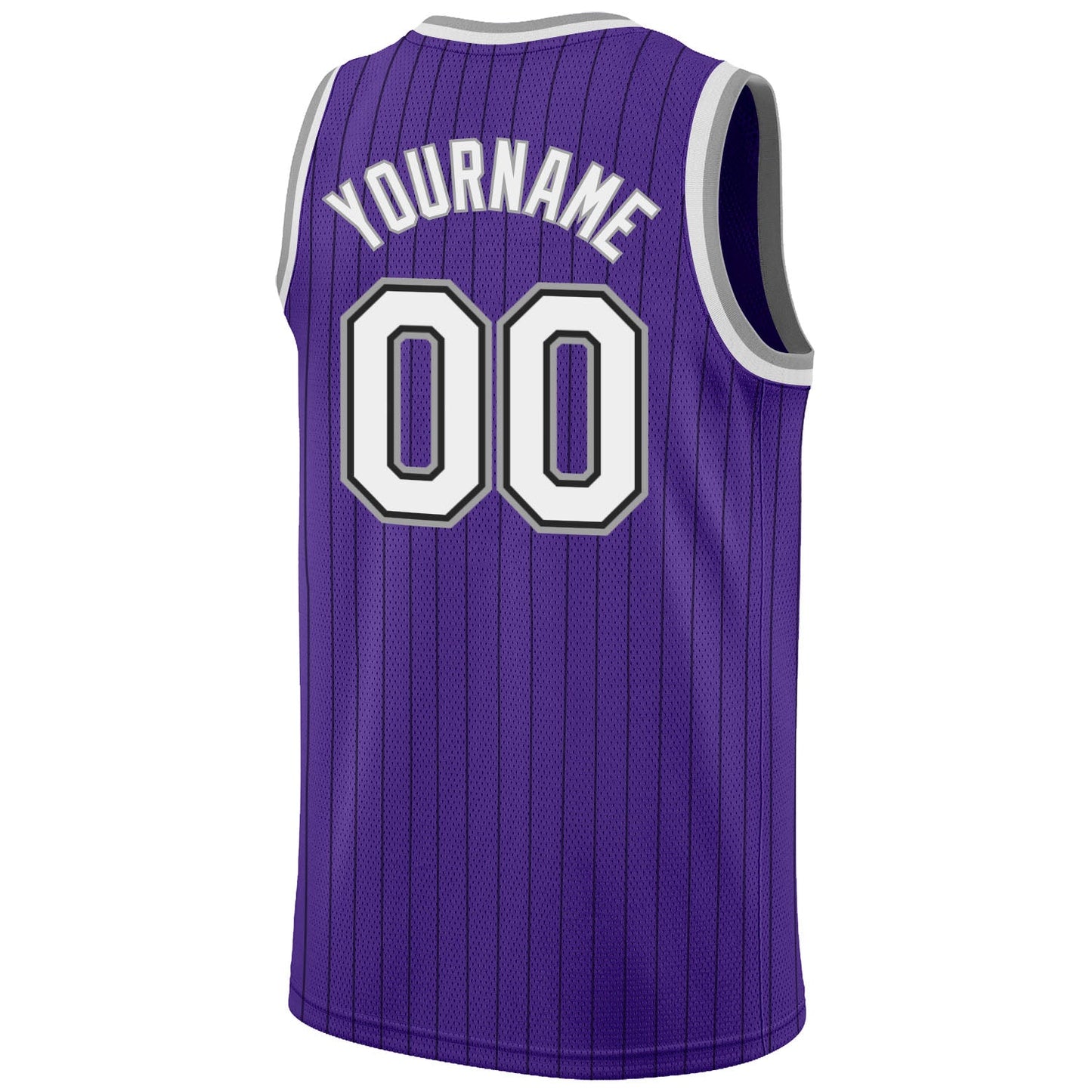 Custom Purple Black Pinstripe White-Gray Authentic Basketball Jersey - Sky-Custom