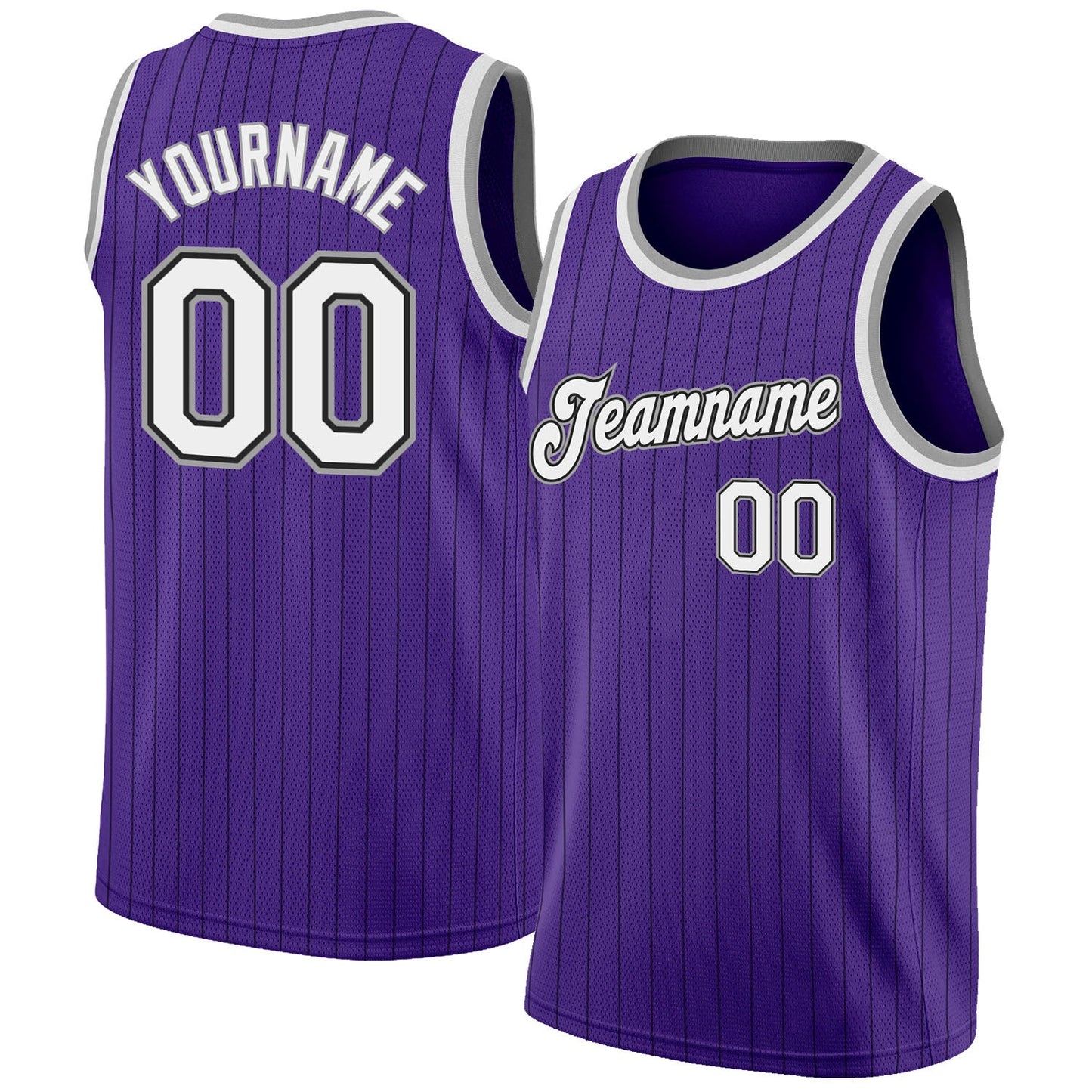 Custom Purple Black Pinstripe White-Gray Authentic Basketball Jersey - Sky-Custom