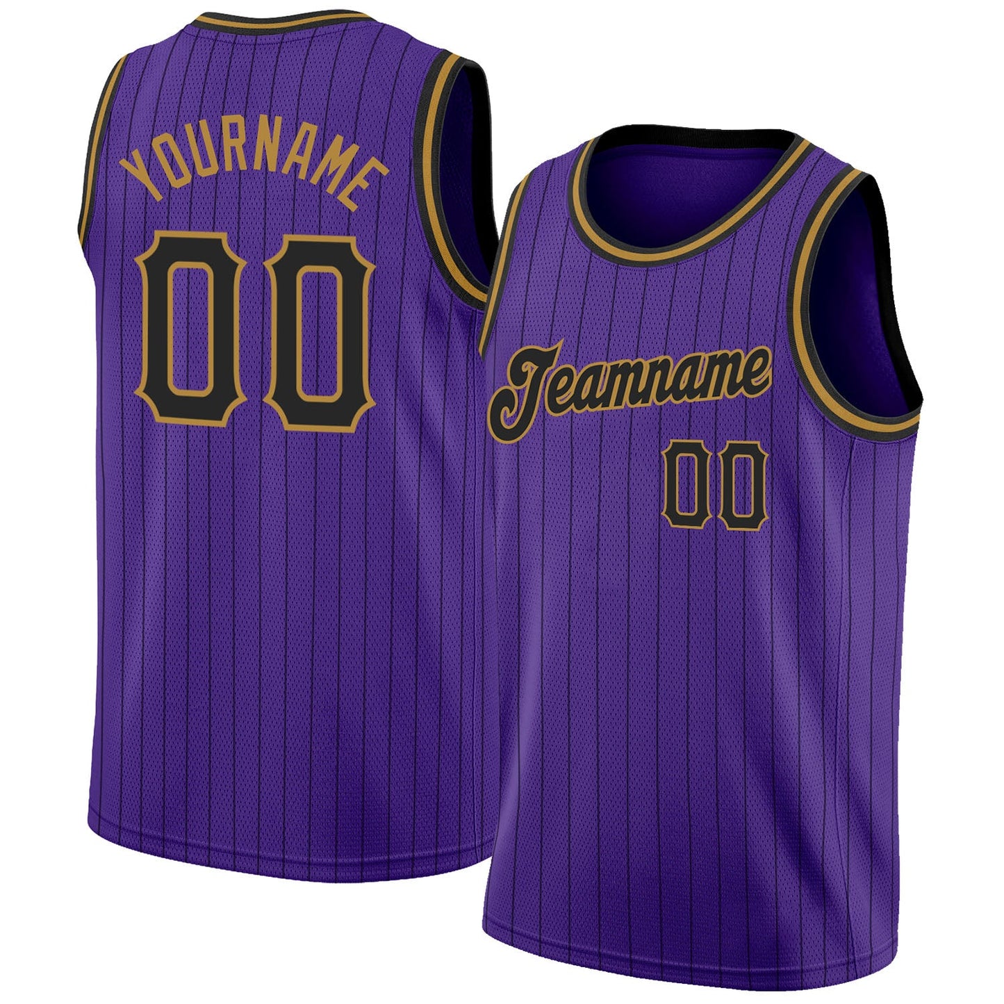 Custom Purple Black Pinstripe Black-Old Gold Authentic Basketball Jersey - Sky-Custom