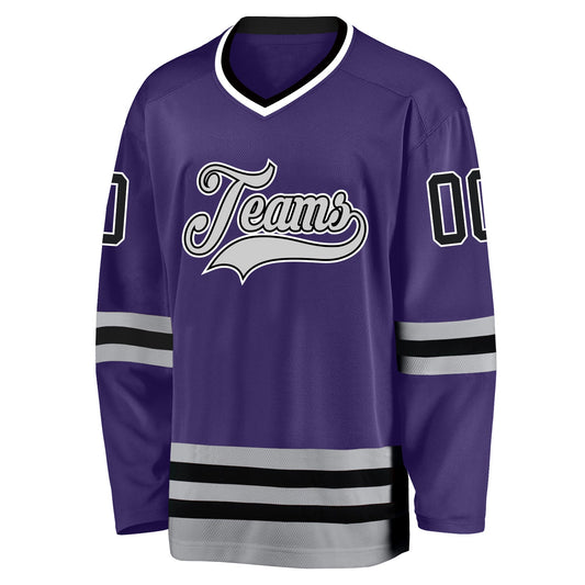 Custom Purple Black-Gray Hockey Jersey - Sky-Custom