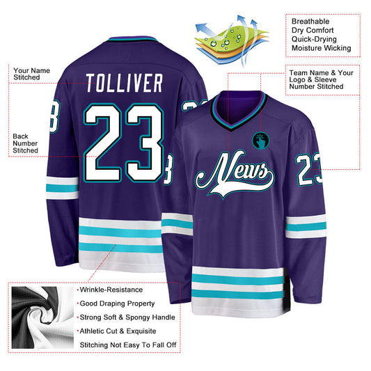 Custom Purple White-Teal Hockey Jersey - Sky-Custom
