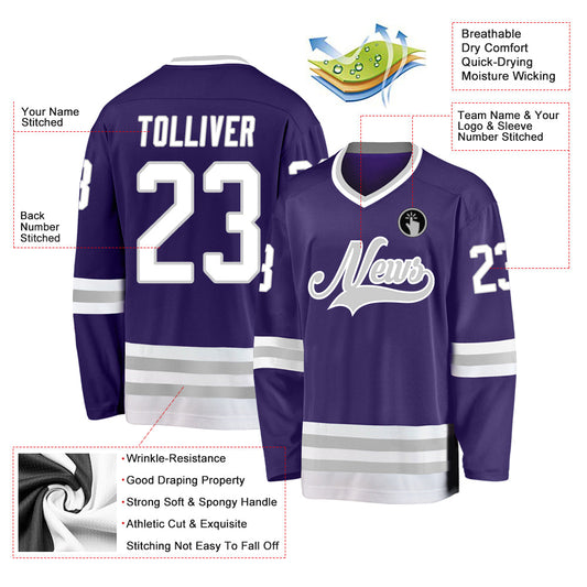 Custom Purple White-Gray Hockey Jersey - Sky-Custom