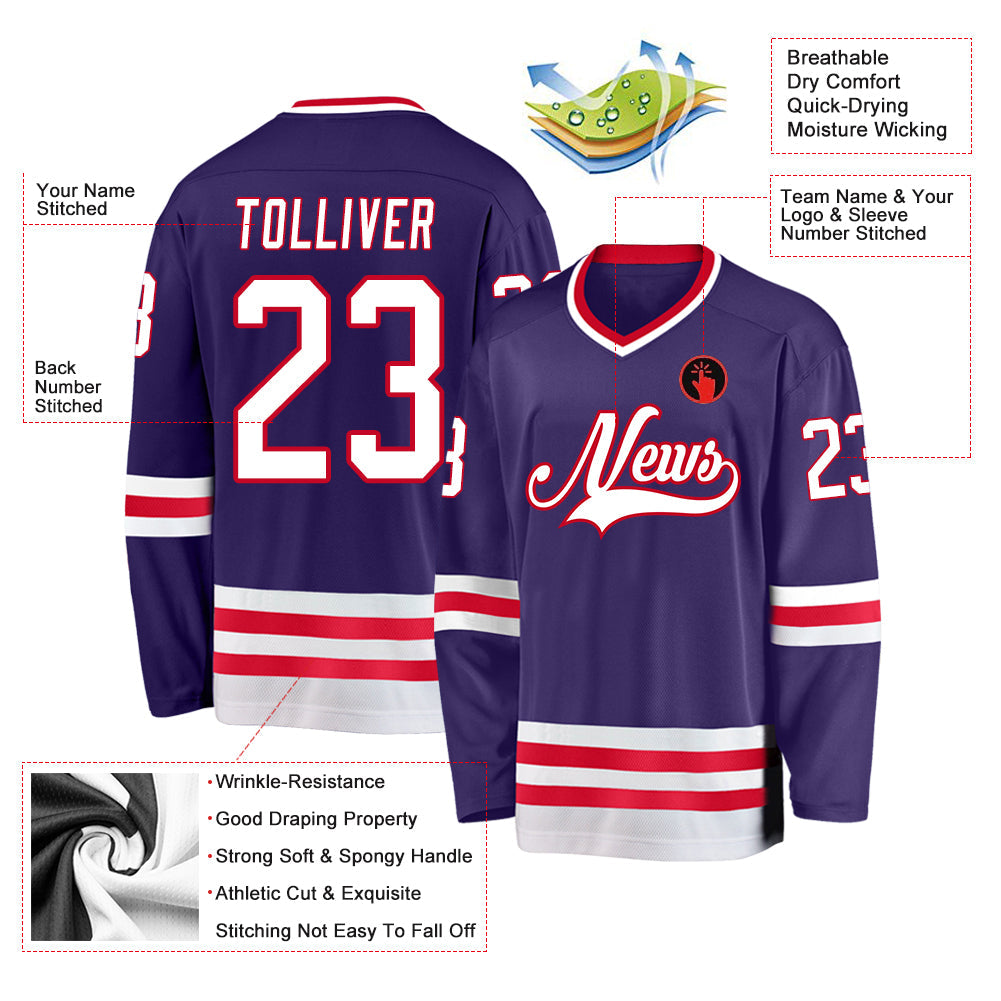 Custom Purple White-Red Hockey Jersey - Sky-Custom