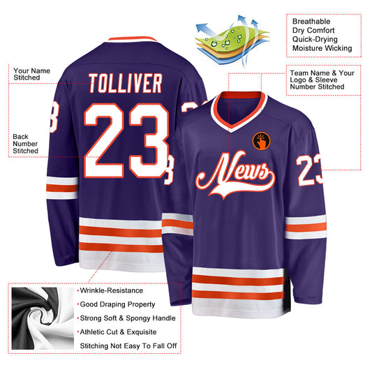 Custom Purple White-Orange Hockey Jersey - Sky-Custom