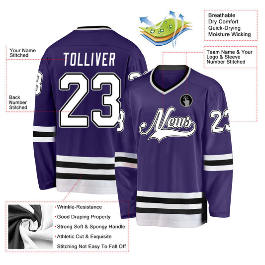 Custom Purple White-Black Hockey Jersey - Sky-Custom