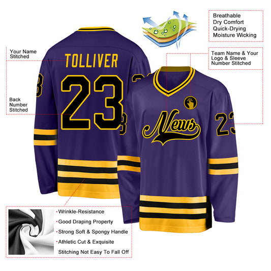 Custom Purple Black-Gold Hockey Jersey - Sky-Custom