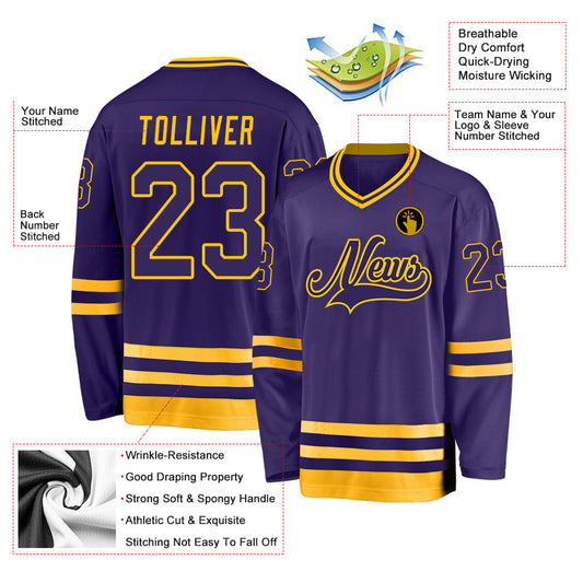 Custom Purple Purple-Gold Hockey Jersey - Sky-Custom
