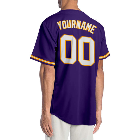 Custom Purple White-Gold Authentic Baseball Jersey - Sky-Custom