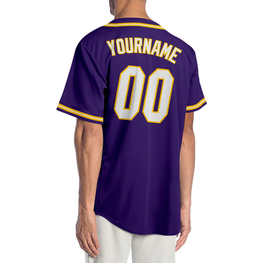 Custom Purple White-Gold Authentic Baseball Jersey - Sky-Custom