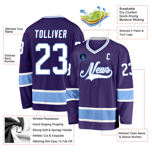 Custom Purple White-Light Blue Hockey Jersey - Sky-Custom