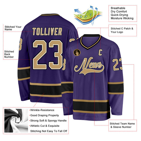 Custom Purple Old Gold-Black Hockey Jersey - Sky-Custom