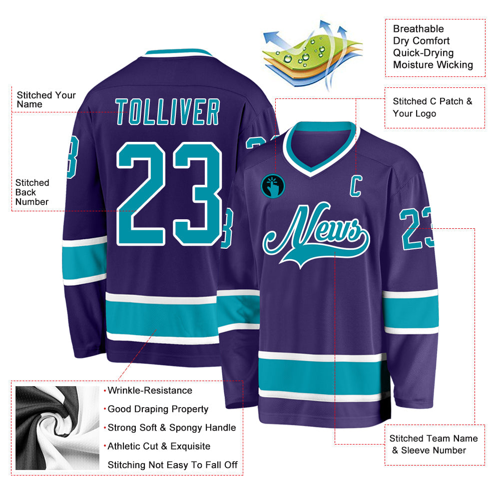 Custom Purple Teal-White Hockey Jersey - Sky-Custom