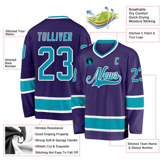 Custom Purple Teal-White Hockey Jersey - Sky-Custom