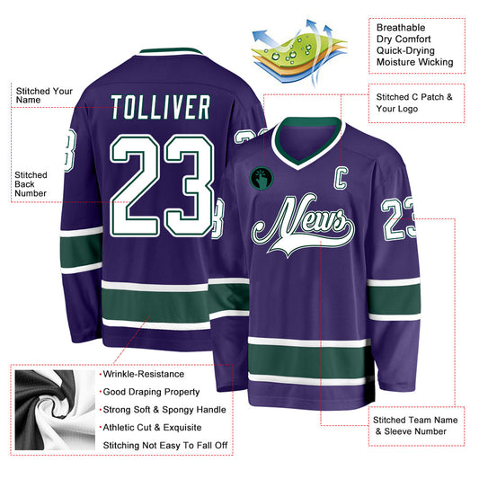 Custom Purple White-Green Hockey Jersey - Sky-Custom