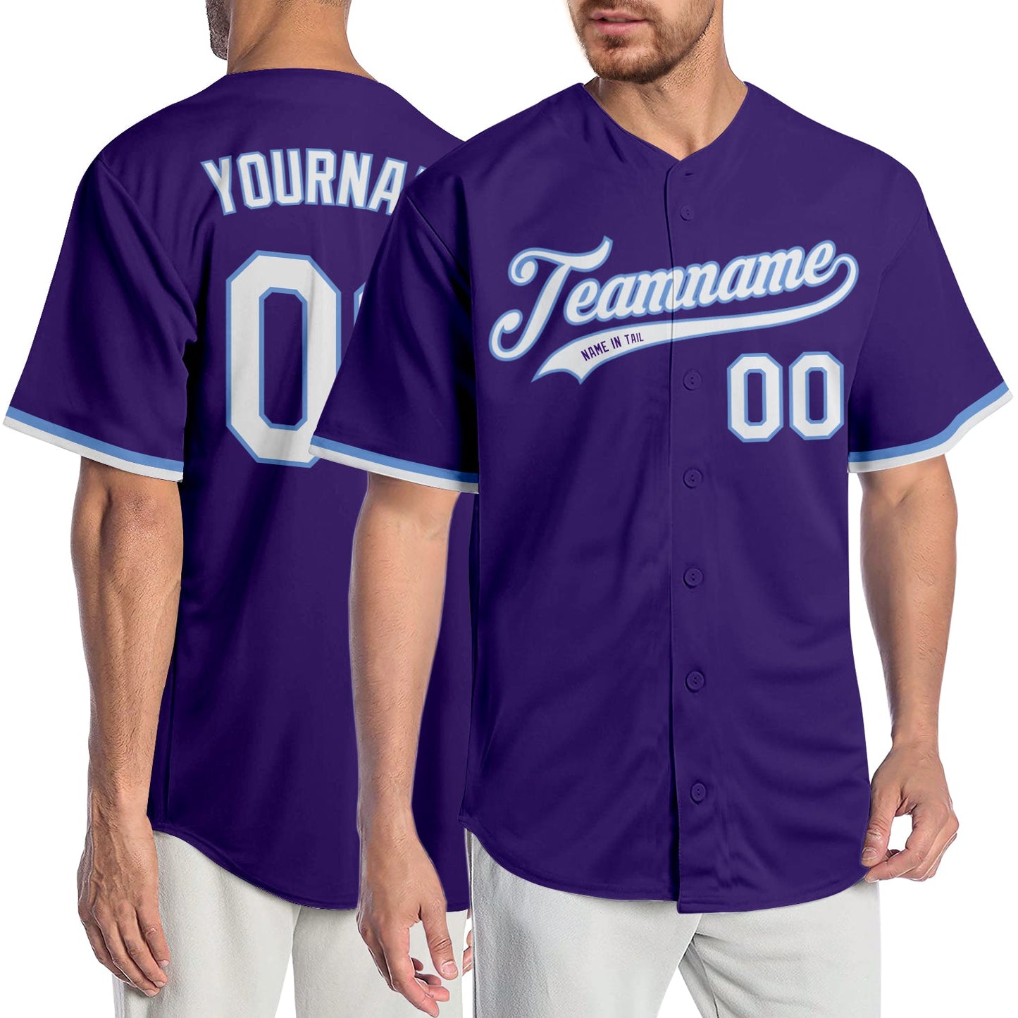 Custom Purple White-Light Blue Authentic Baseball Jersey - Sky-Custom