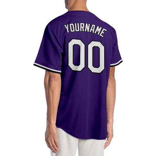 Custom Purple White-Black Authentic Baseball Jersey - Sky-Custom