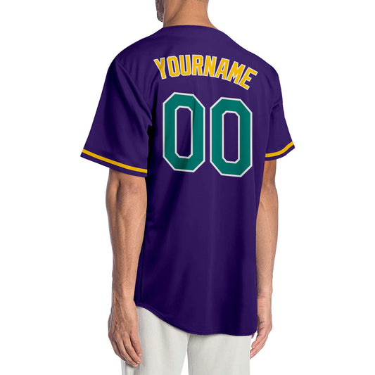 Custom Purple Aqua-Gold Authentic Baseball Jersey - Sky-Custom