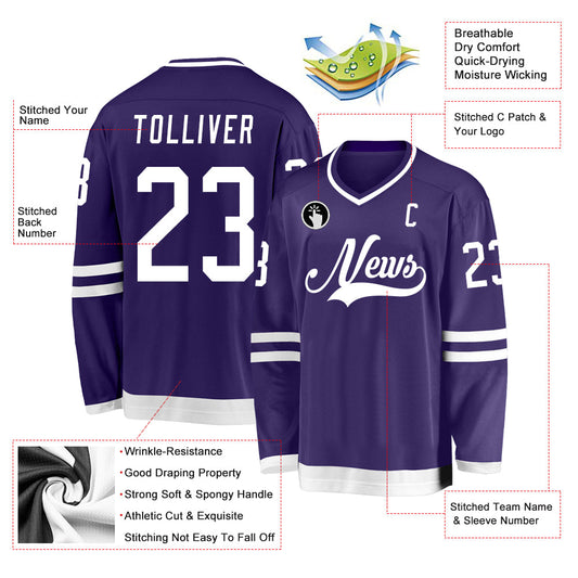 Custom Purple White Hockey Jersey - Sky-Custom
