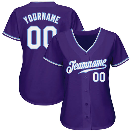 Custom Purple White-Light Blue Authentic Baseball Jersey - Sky-Custom
