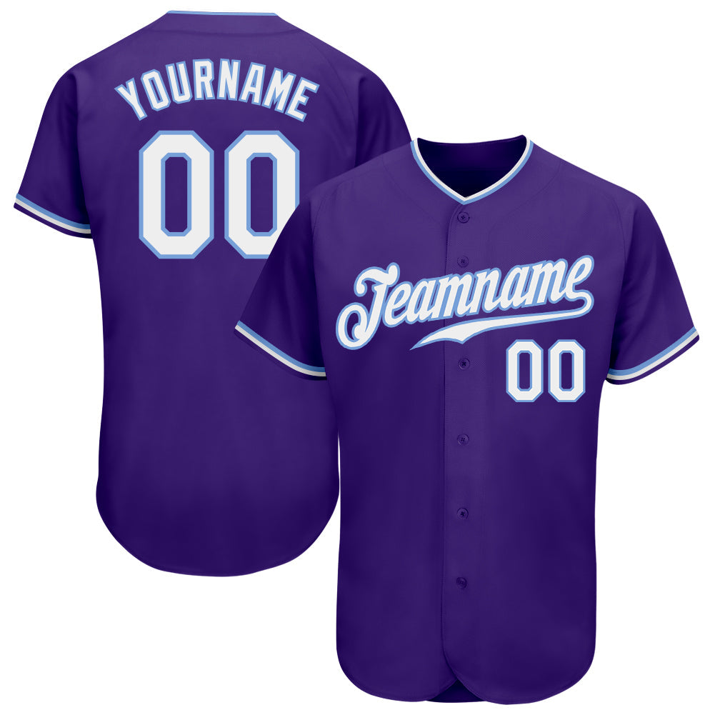 Custom Purple White-Light Blue Authentic Baseball Jersey - Sky-Custom