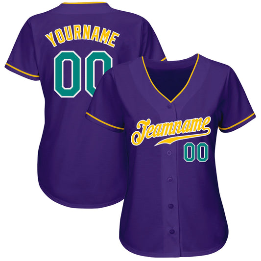 Custom Purple Aqua-Gold Authentic Baseball Jersey - Sky-Custom