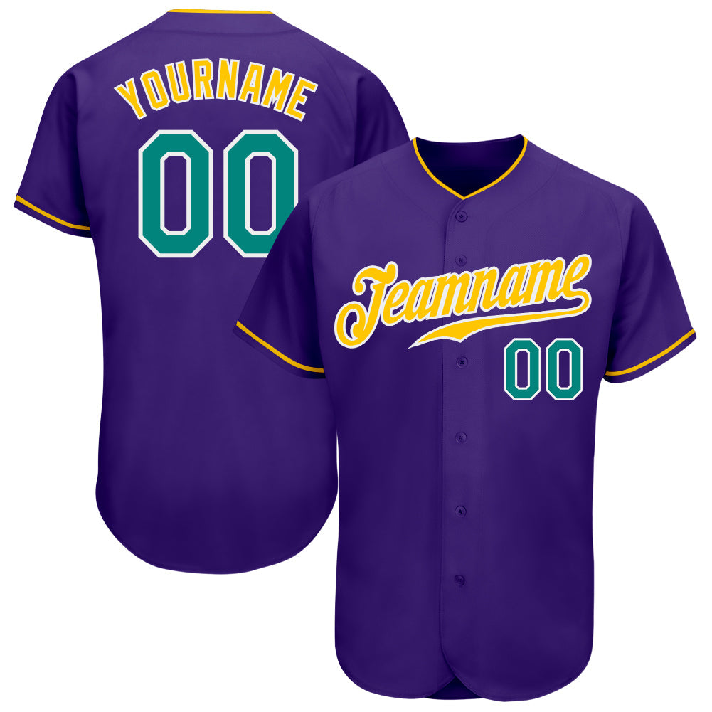 Custom Purple Aqua-Gold Authentic Baseball Jersey - Sky-Custom