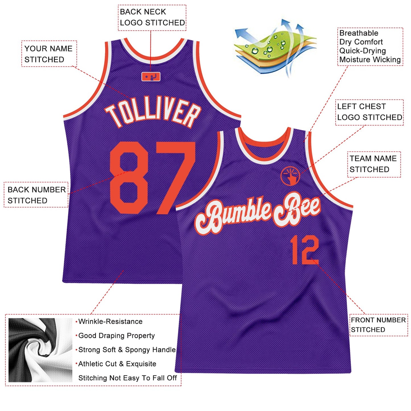 Custom Purple Orange-White Authentic Throwback Basketball Jersey - Sky-Custom
