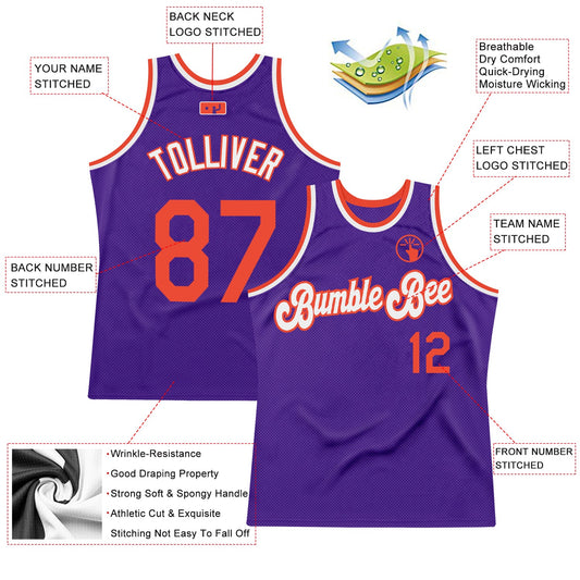 Custom Purple Orange-White Authentic Throwback Basketball Jersey - Sky-Custom
