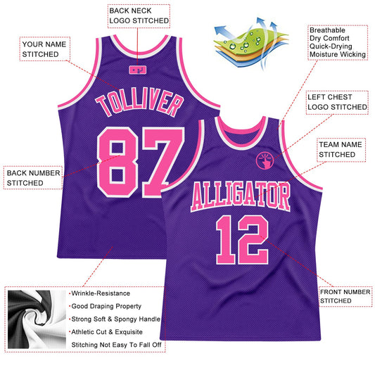 Custom Purple Pink-White Authentic Throwback Basketball Jersey - Sky-Custom