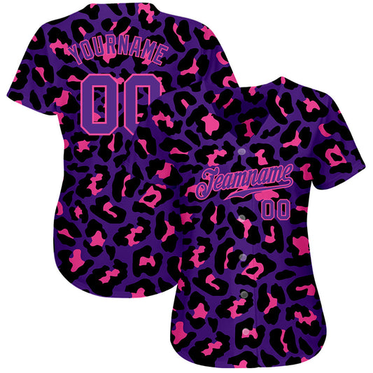 Custom Purple Purple-Pink 3D Pattern Design Leopard Authentic Baseball Jersey - Sky-Custom