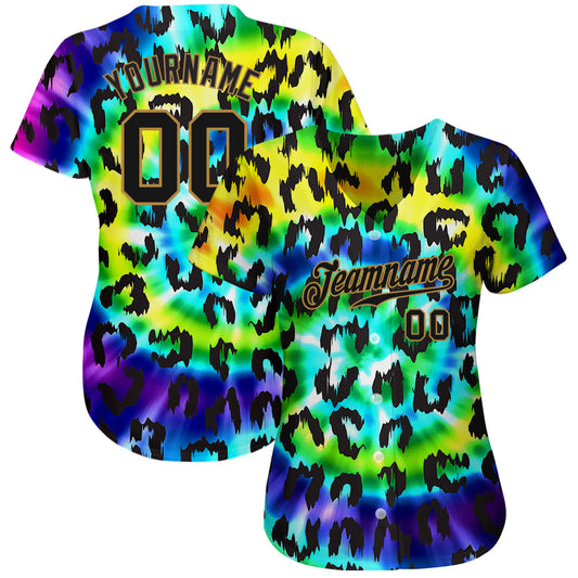 Custom Purple Black-Old Gold 3D Pattern Design Leopard Authentic Baseball Jersey - Sky-Custom