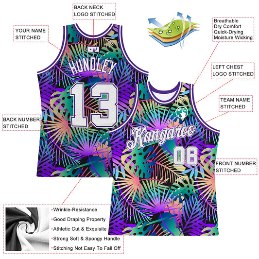 Custom Purple White-Purple 3D Pattern Tropical Hawaii Plants Authentic Basketball Jersey - Sky-Custom