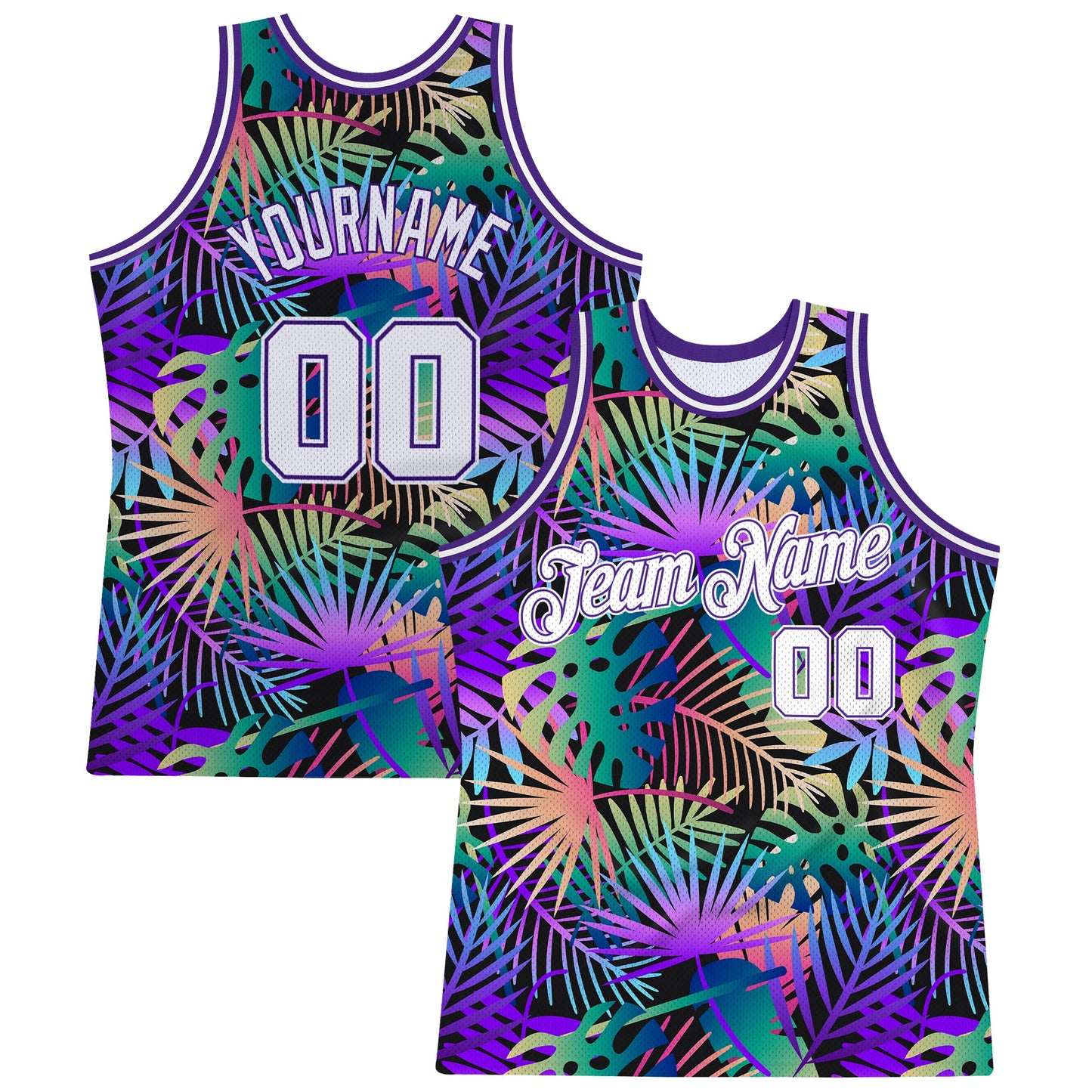 Custom Purple White-Purple 3D Pattern Tropical Hawaii Plants Authentic Basketball Jersey - Sky-Custom