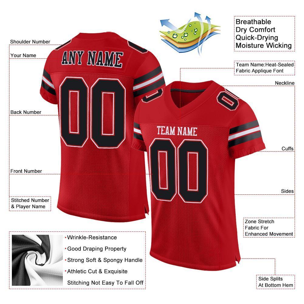 Custom Red Black-White Mesh Authentic Football Jersey - Sky-Custom