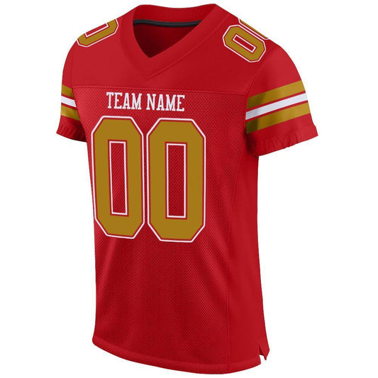 Custom Red Old Gold-White Mesh Authentic Football Jersey - Sky-Custom