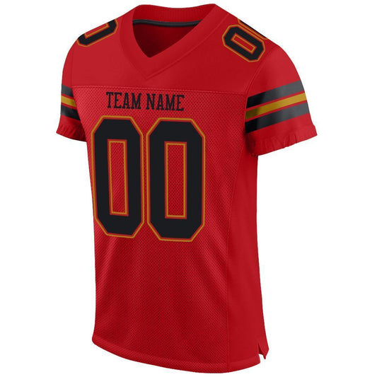 Custom Red Black-Old Gold Mesh Authentic Football Jersey - Sky-Custom