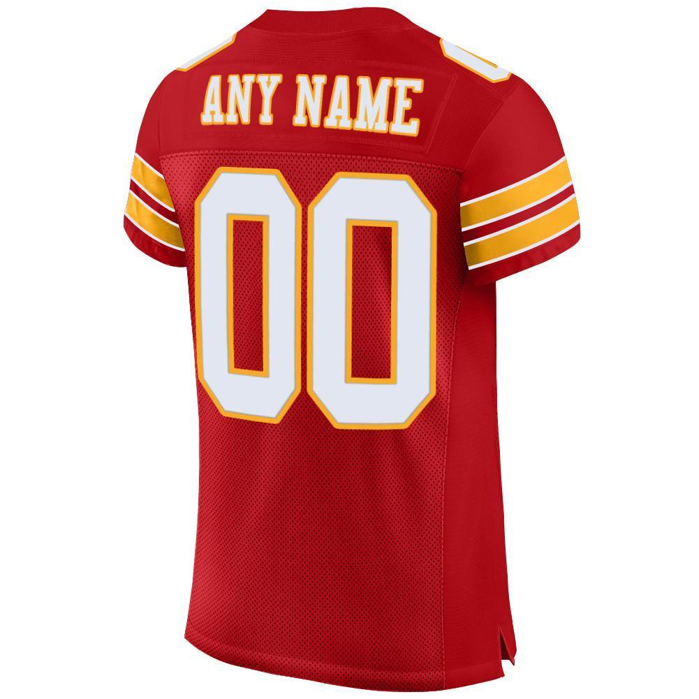 Custom Red White-Gold Mesh Authentic Football Jersey - Sky-Custom