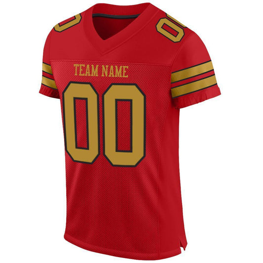 Custom Red Old Gold-Black Mesh Authentic Football Jersey - Sky-Custom
