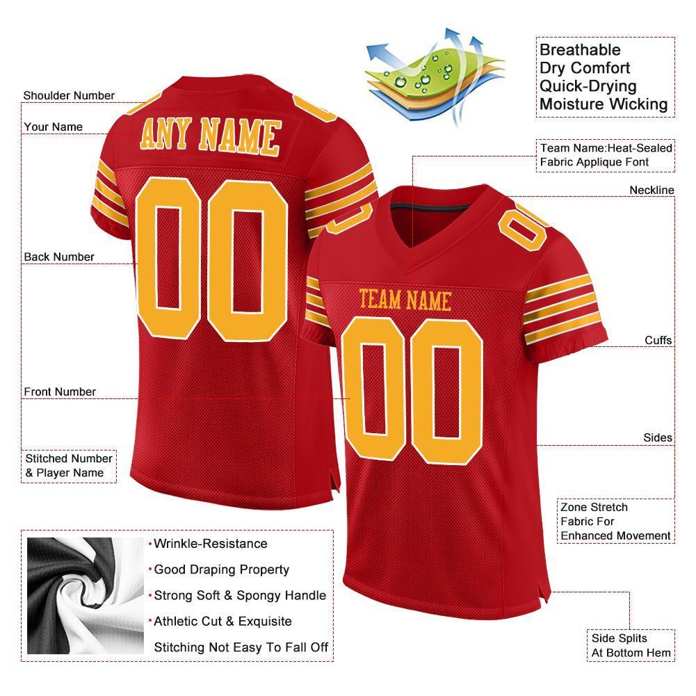 Custom Red Gold-White Mesh Authentic Football Jersey - Sky-Custom