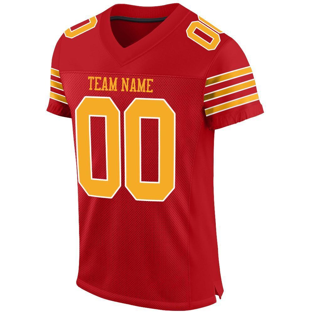 Custom Red Gold-White Mesh Authentic Football Jersey - Sky-Custom