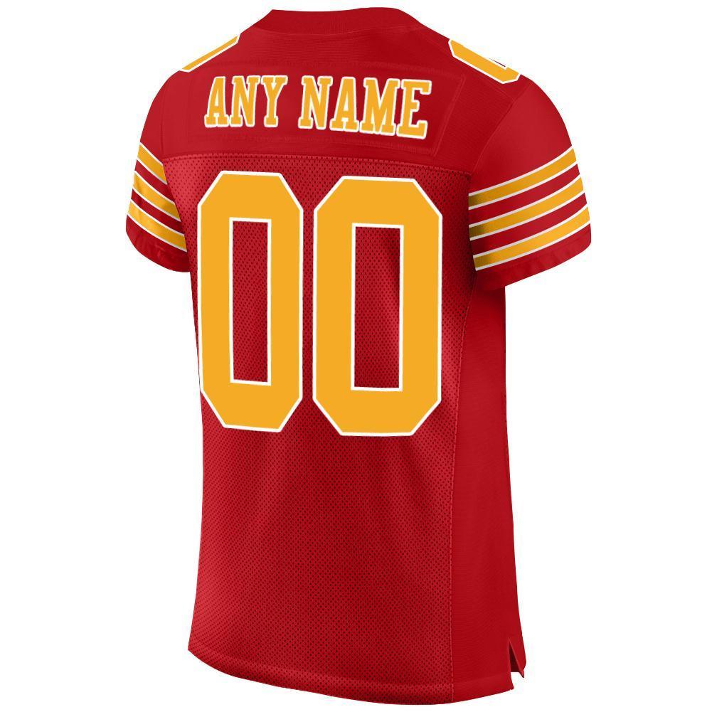 Custom Red Gold-White Mesh Authentic Football Jersey - Sky-Custom