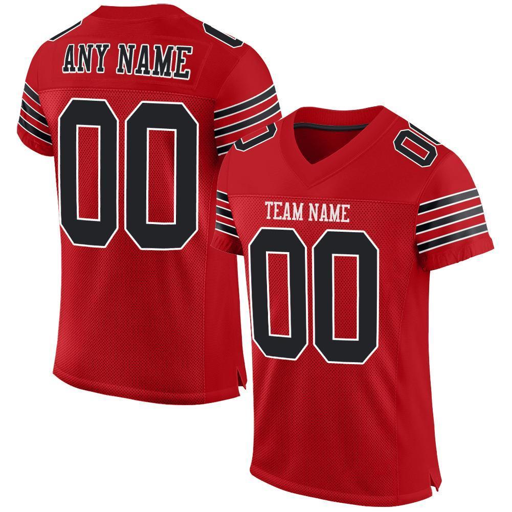 Custom Red Black-White Mesh Authentic Football Jersey - Sky-Custom