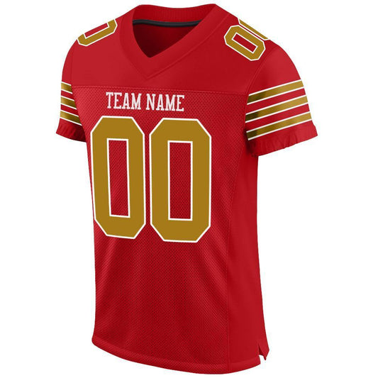 Custom Red Old Gold-White Mesh Authentic Football Jersey - Sky-Custom