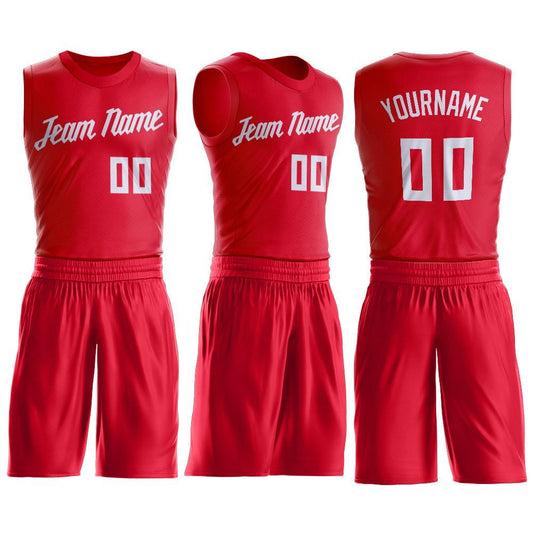 Custom Red White Round Neck Suit Basketball Jersey - Sky-Custom