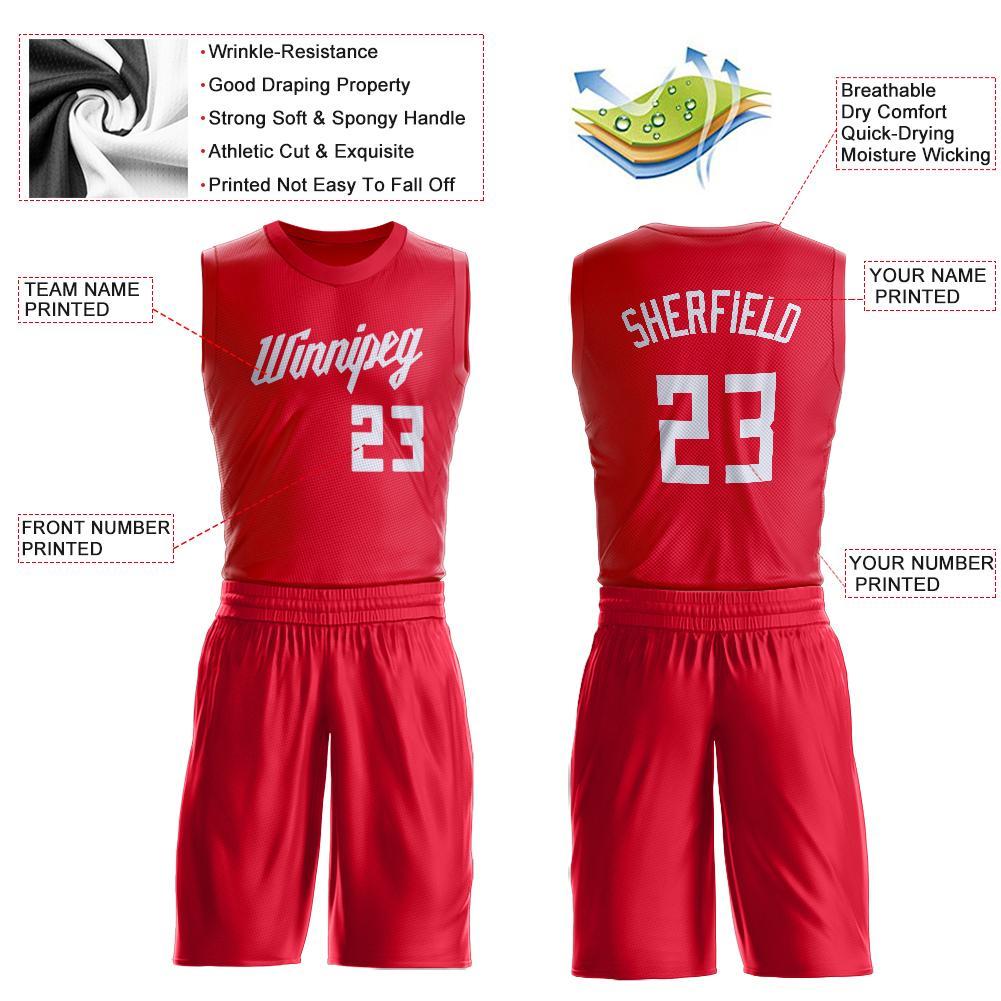 Custom Red White Round Neck Suit Basketball Jersey - Sky-Custom
