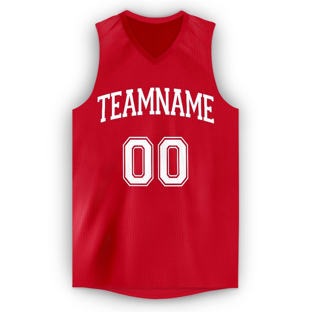 Custom Red White V-Neck Basketball Jersey - Sky-Custom