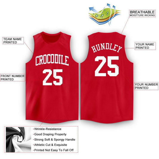 Custom Red White Round Neck Basketball Jersey - Sky-Custom