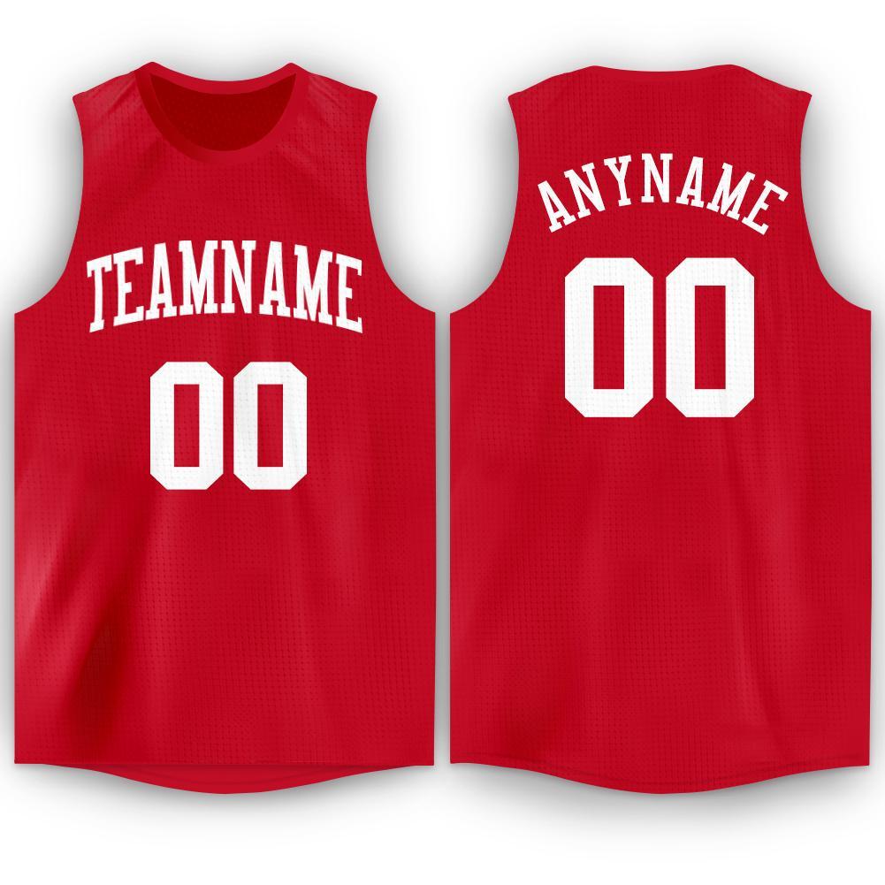 Custom Red White Round Neck Basketball Jersey - Sky-Custom
